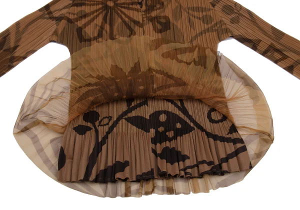 PLEATS PLEASE Mesh Layered Floral Print Skipper Top K-171613_009