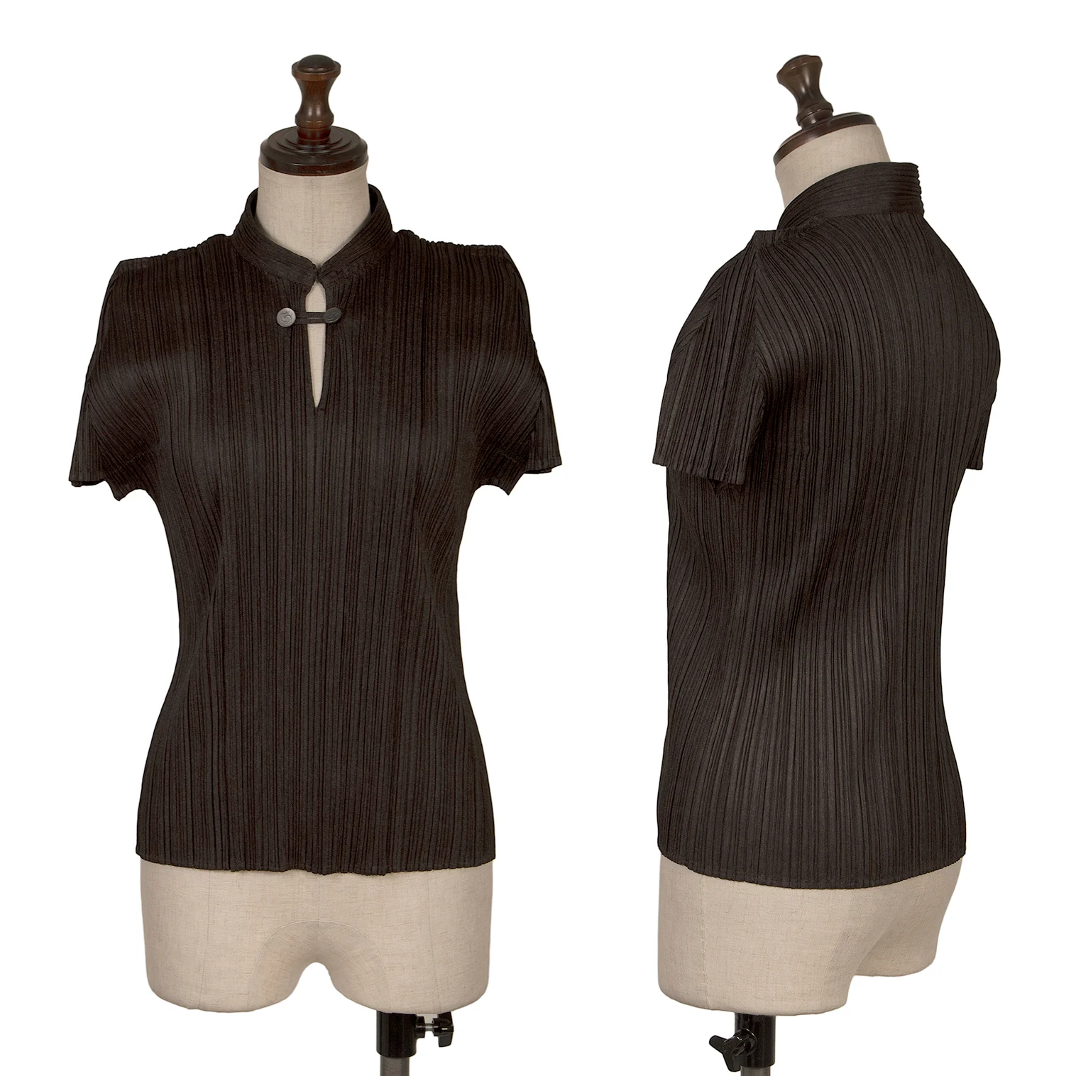 PLEATS PLEASE Metal Button Band-neck Skipper Top Brown 3 (K-171614)