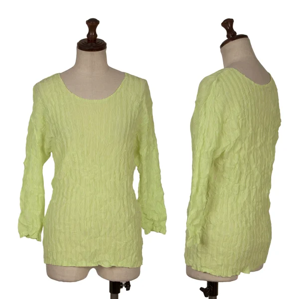 PLEATS PLEASE Wrinkle Pleated 3/4 Sleeve Sleeve Top Light Green 3 K-171615_001