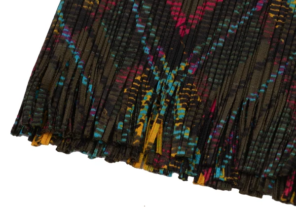 PLEATS PLEASE Fringe Argyle Front Wrap Skirt K-171616_006
