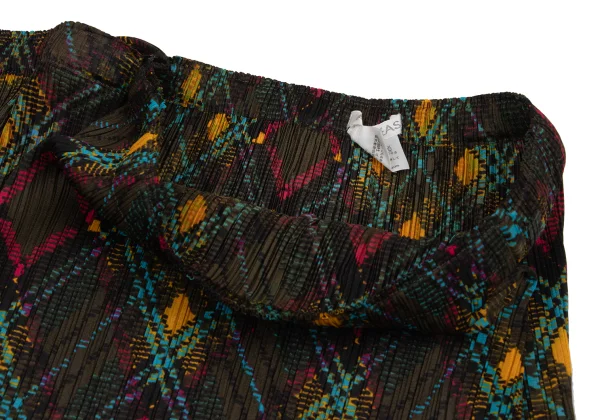 PLEATS PLEASE Fringe Argyle Front Wrap Skirt K-171616_008