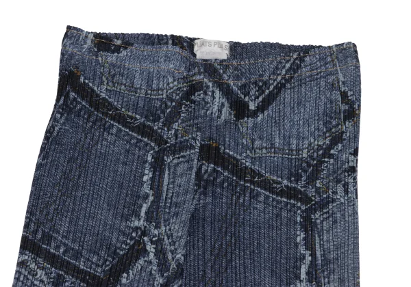 プリーツプリーズPLEATS PLEASE パッチワークデニム転写フレアパンツ