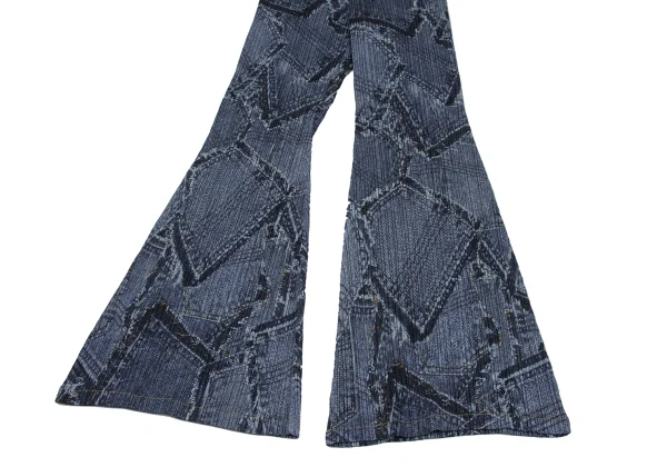 プリーツプリーズPLEATS PLEASE パッチワークデニム転写フレアパンツ