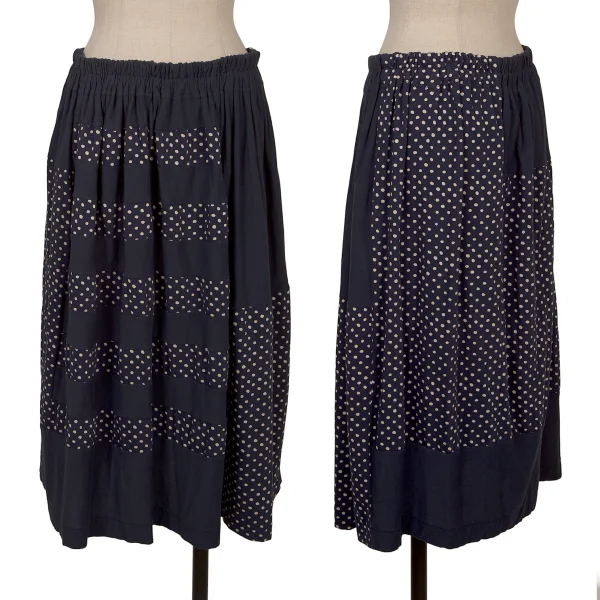 Y's Dot Switching Cotton Skirt Navy 2 K-171639_001