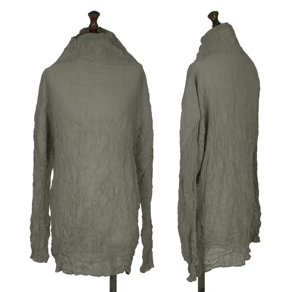 ISSEY MIYAKE Silk Blend Wrinkle Pleated Turtleneck T Shirt Khaki L K-171657_001