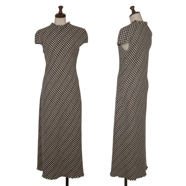 Yohji Yamamoto FEMME Wool Houndstooth Sleeveless Dress Beige,Navy 1 K-171658_001