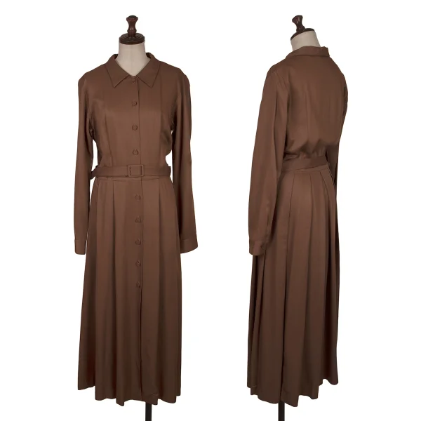 agnes b. Rayon Belted Shirt Dress Brown 38 K-171668_001