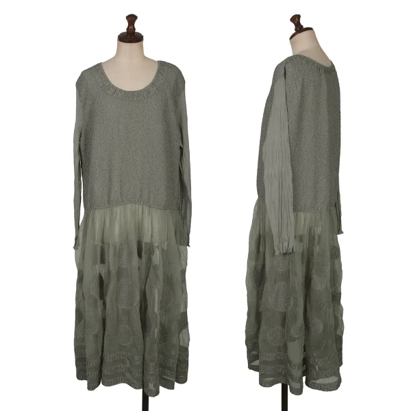 HIROKO BIS Dot Tulle Switching Dress Beige 13AB K-171679_001