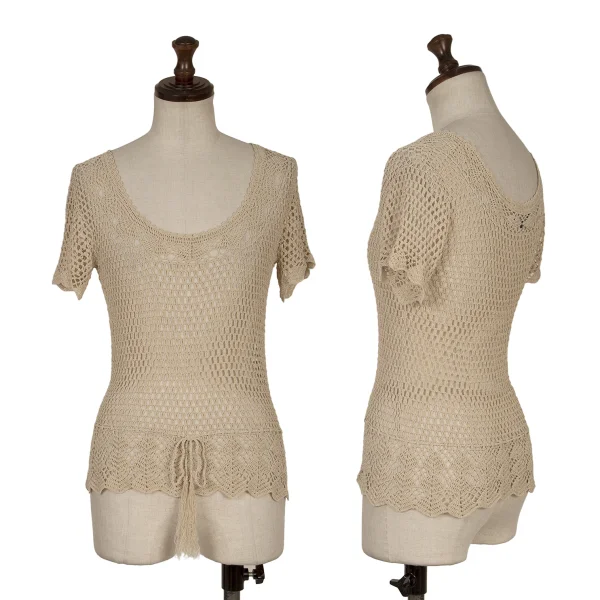Theory Waist Cord Low-gauge Knit Short Sleeve Top Beige 2 K-171689_001