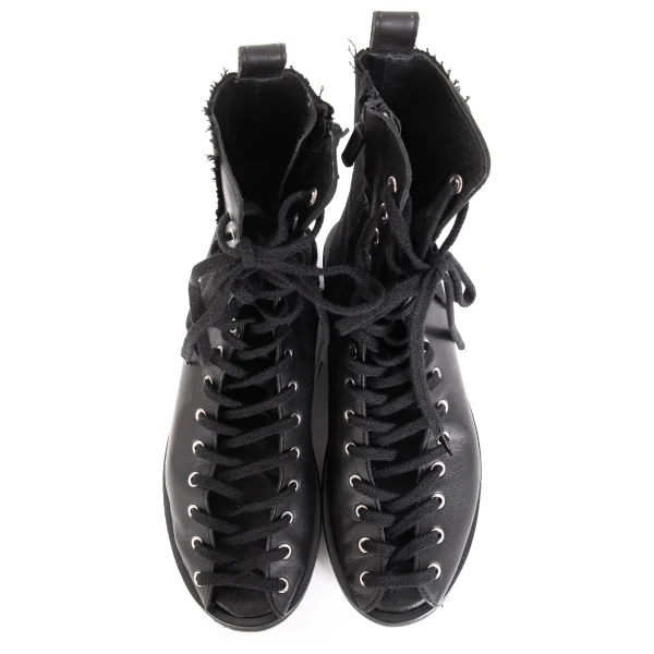 LIMI feu Canvas Switching Leather Open Front Boots K-171737_002