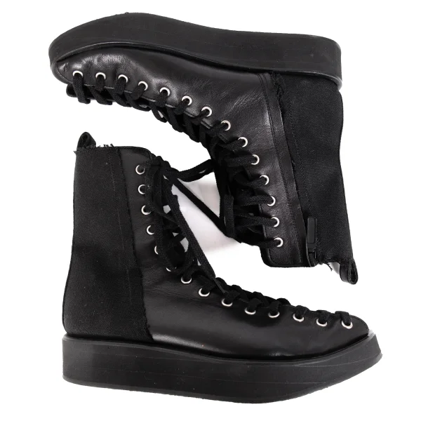 LIMI feu Canvas Switching Leather Open Front Boots K-171737_003