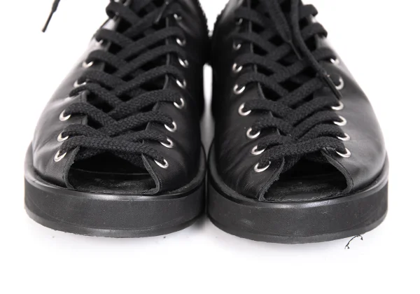 LIMI feu Canvas Switching Leather Open Front Boots K-171737_005