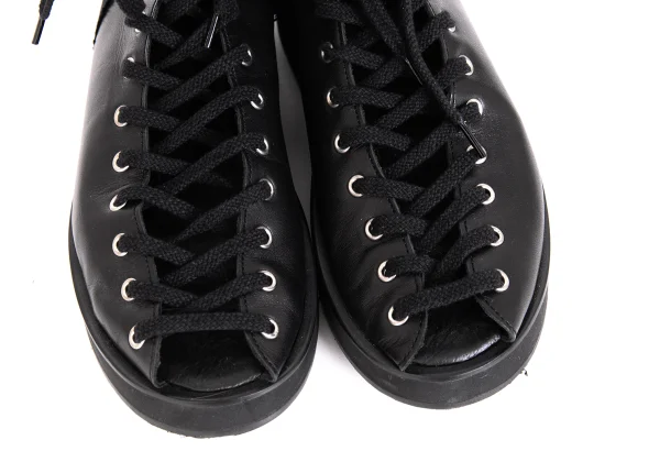 LIMI feu Canvas Switching Leather Open Front Boots K-171737_006