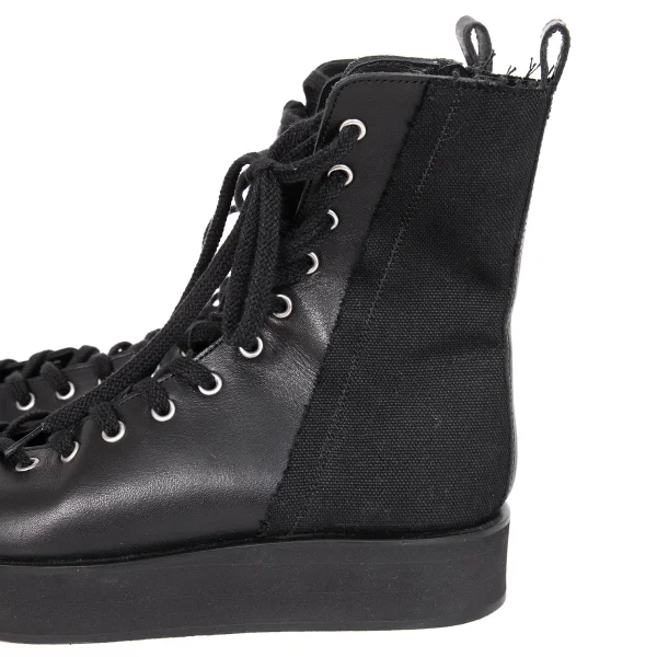 LIMI feu Canvas Switching Leather Open Front Boots K-171737_008