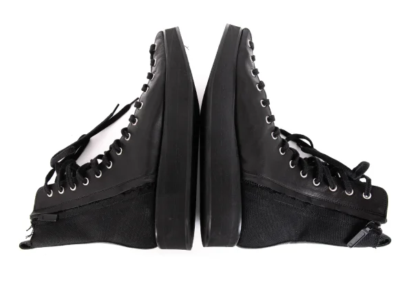 LIMI feu Canvas Switching Leather Open Front Boots K-171737_009