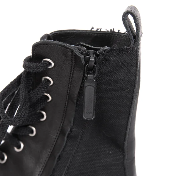 LIMI feu Canvas Switching Leather Open Front Boots K-171737_010