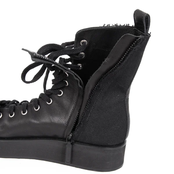 LIMI feu Canvas Switching Leather Open Front Boots K-171737_011