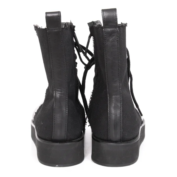 LIMI feu Canvas Switching Leather Open Front Boots K-171737_012