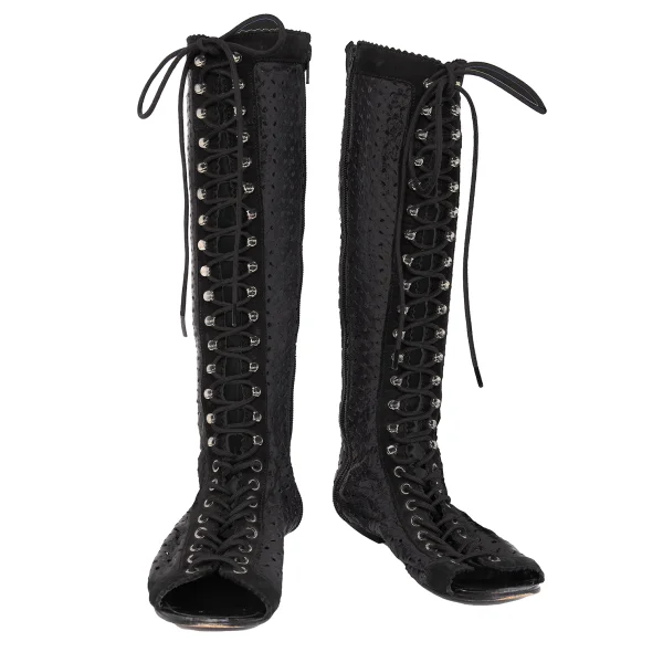 LIMI feu Lace Up Open Front Leather Boots Black S (US About7) K-171738_001