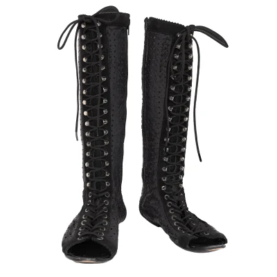 LIMI feu Lace Up Open Front Leather Boots