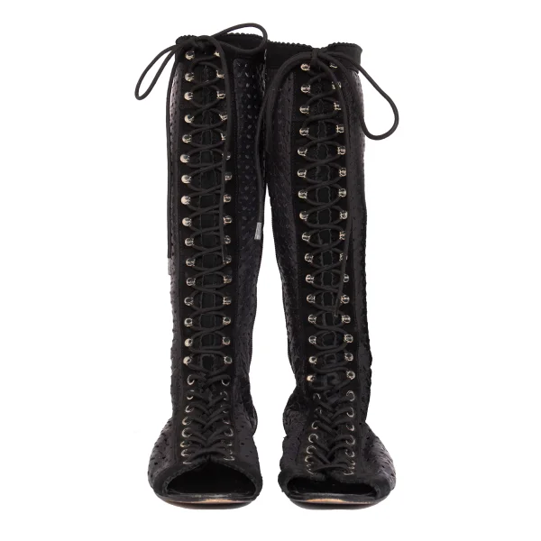 LIMI feu Lace Up Open Front Leather Boots K-171738_002