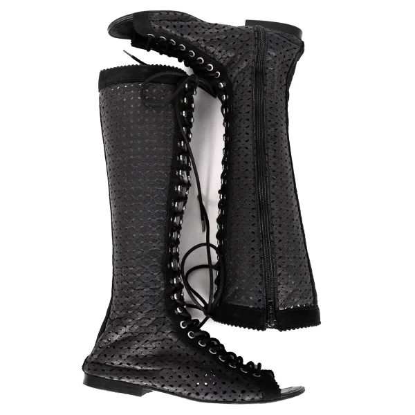 LIMI feu Lace Up Open Front Leather Boots K-171738_004