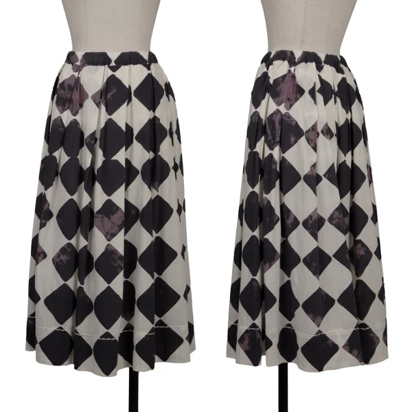 COMME des GARCONS Bleached Diamond Check Skirt White,Navy S K-171748_001