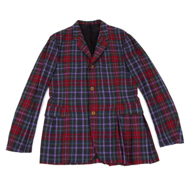 Yohji Yamamoto POUR HOMME Wool Hem Tuck Checker Jacket Multi-Color 2 K-171770_001