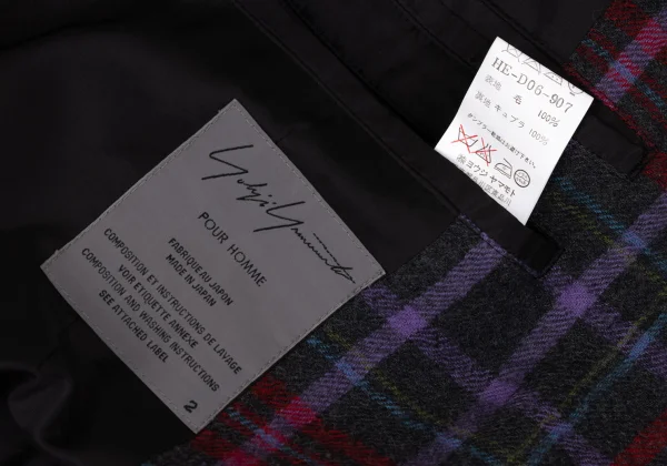 Yohji Yamamoto POUR HOMME Wool Hem Tuck Checker Jacket K-171770_018