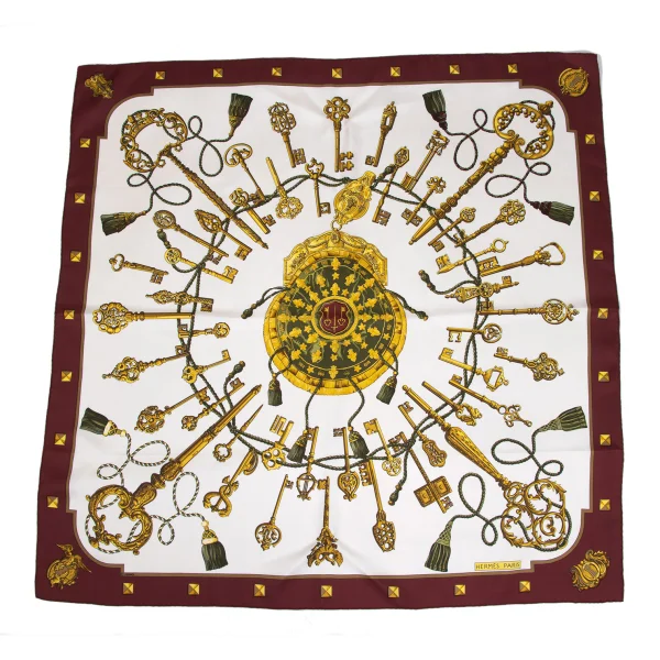 HERMES LES CLES 90 Key Printed Scarf Multi-Color  K-171772_001
