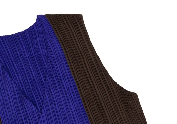 イッセイミヤケISSEY MIYAKE バイカラープリーツベスト 青茶M (K-171775)