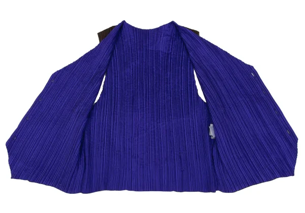 イッセイミヤケISSEY MIYAKE バイカラープリーツベスト 青茶M (K-171775)