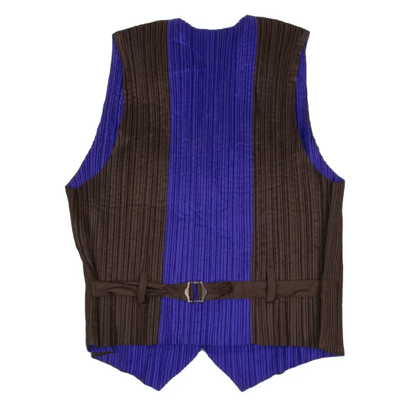 ISSEY MIYAKE イッセイミヤケ プリーツ バイカラー トップス イッセイミヤケISSEY MIYAKE バイカラープリーツベスト 青茶M (K-171775)
