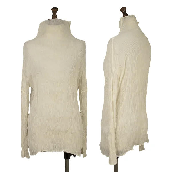 ISSEY MIYAKE Pleated Sheer High-neck Top Ivory M K-171778_001