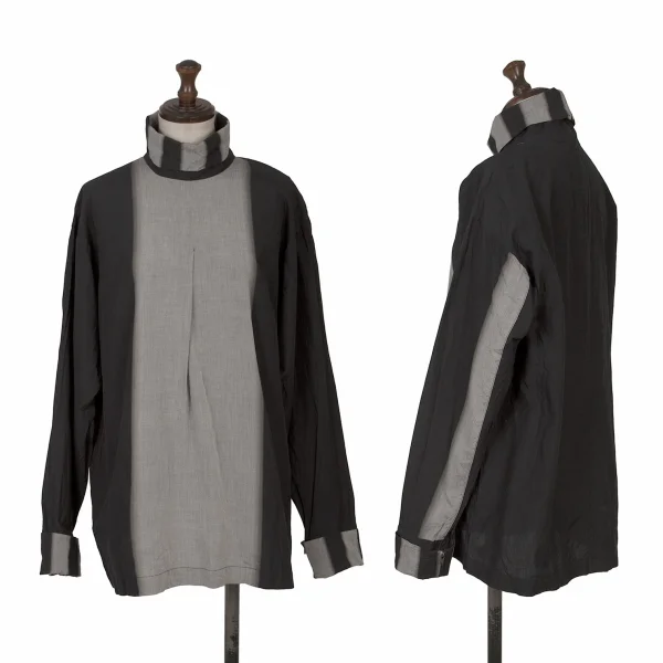 ISSEY MIYAKE Cotton Sleeve Line Half-Zip Top Black,Grey M K-171780_001
