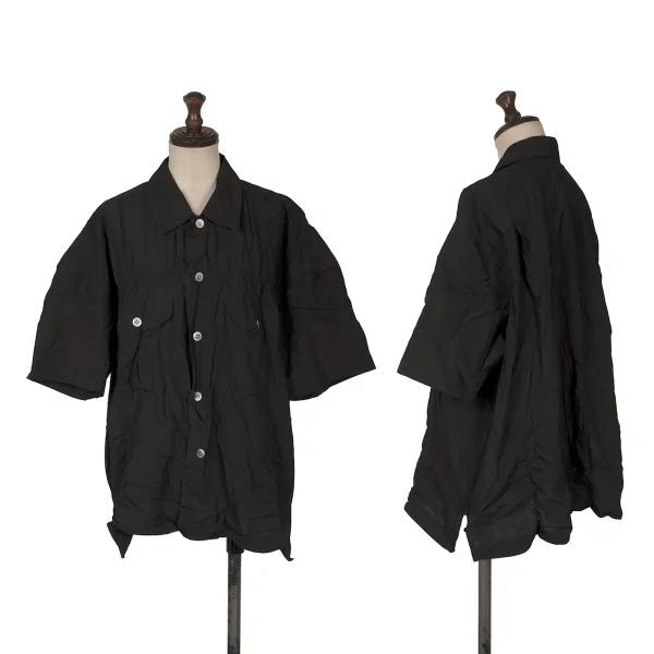 ISSEY MIYAKE Wrinkled Pleat Flap-Pocket Short-Sleeve Shirt Black M K-171781_001