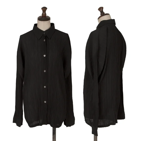 ISSEY MIYAKE Pleated Long Sleeve Shirt Black M K-171782_001