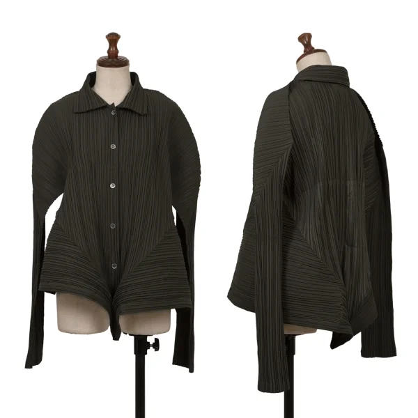 ISSEY MIYAKE Pleats Switching Hem Shirt Khaki L K-171783_001