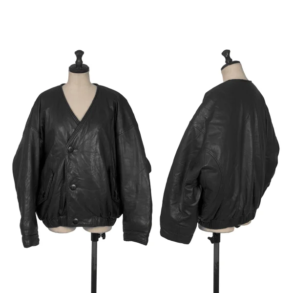 ISSEY MIYAKE Lamb Leather Collarless Blouson Black 9 K-171790_001