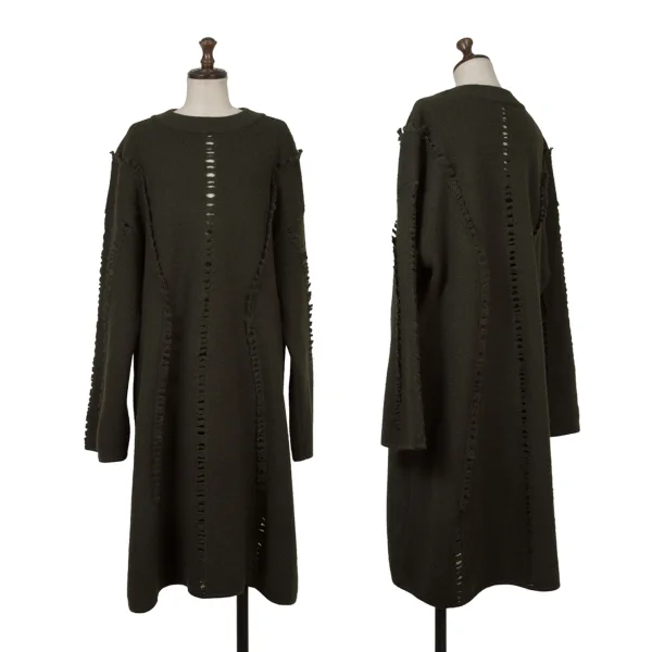 ISSEY MIYAKE Wool Cutting Knit Dress Khaki M K-171791_001