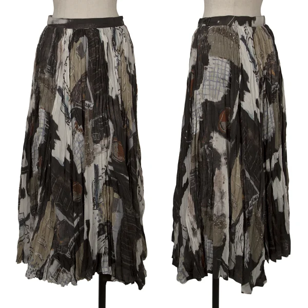 ISSEY MIYAKE Graphic Print Pleated Skirt Multi-Color S K-171798_001