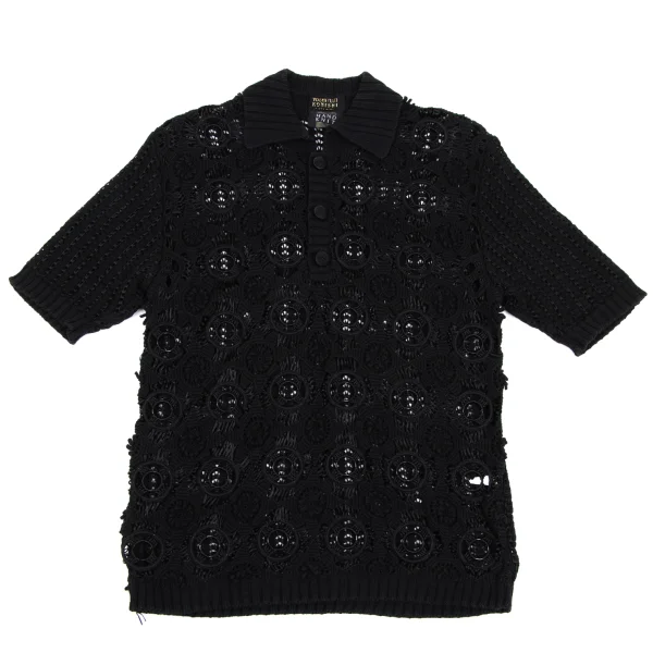 YOSHIYUKI KONISHI Cotton Nylon Crochet Knit Shirt Black S-M K-171801_001