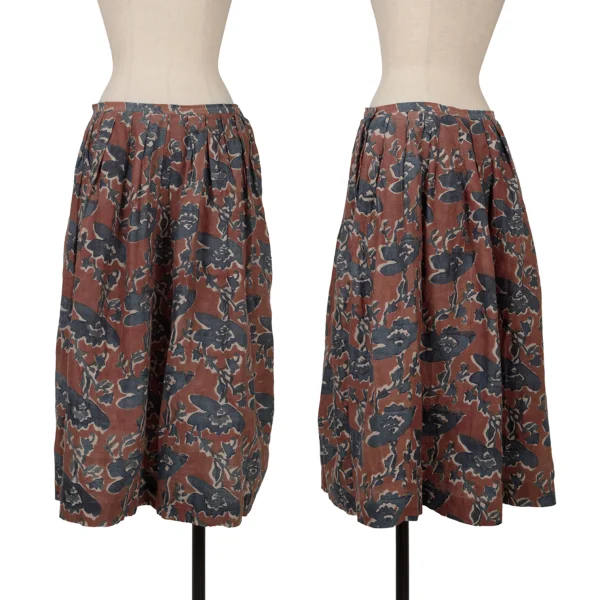 45rpm 45R Indigo Dyed Khadi Silk Printed Skirt Bordeaux, Indigo 2 K-171823_001