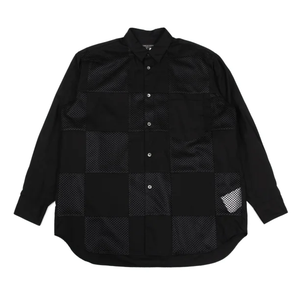 COMME des GARCONS HOMME PLUS Mesh Switching Long Sleeve Shirt Black S K-171849_001