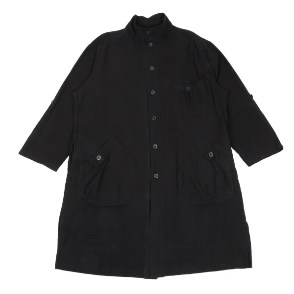 Yohji Yamamoto POUR HOMME Cotton Stand-Collar Long Shirt Black 3 K-171865_001