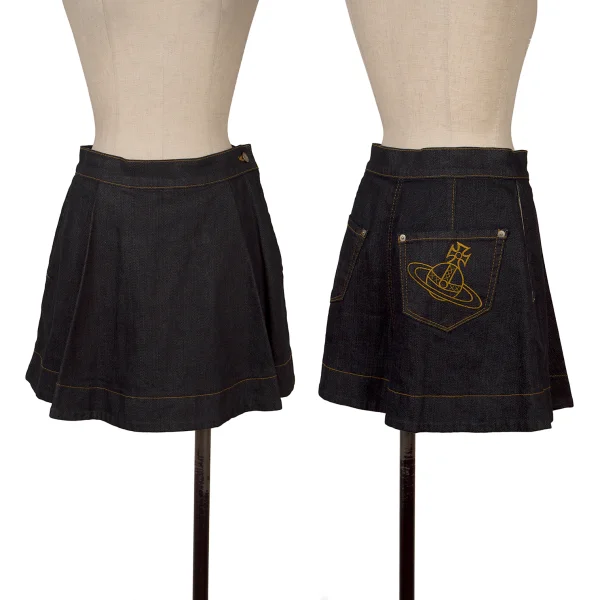 Vivienne Westwood Back Orb Embroidery Tuck Denim Shorts  Indigo 2 K-171868_001