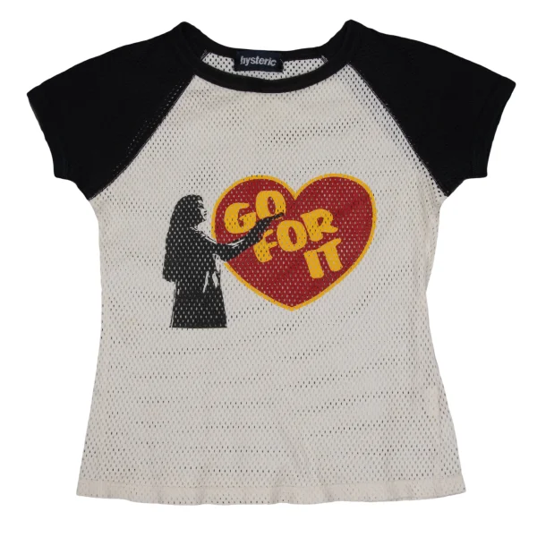 HYSTERIC GLAMOUR Heart Print Mesh T Shirt White,Black XS-S K-171869_001