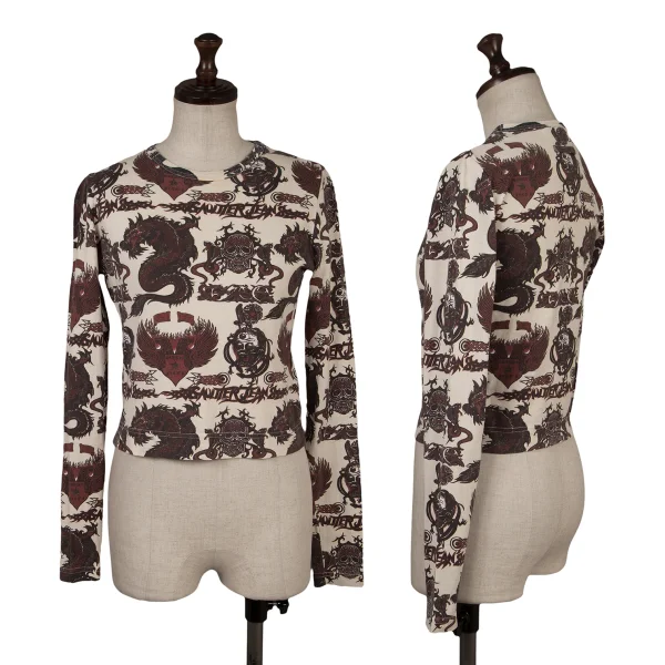 GAULTIER JEAN'S Skull Dragon Print Short T Shirt Cream,Black,Red 40 K-171871_001