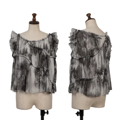 Jean Paul GAULTIER FEMME Floral Print Frill Mesh Sleeveless Blouse