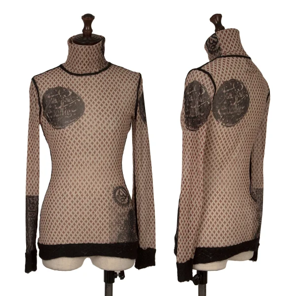 Jean Paul GAULTIER FEMME Patterned Turtleneck Mesh T Shirt Beige,,Brown,Black 40 K-171877_001